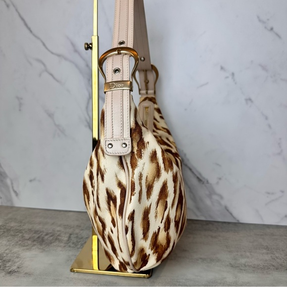 SOLD Christian Dior Canvas Leopard Print Buckle Hobo Bag - Picture 6 of 16
